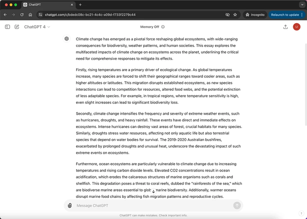 Chatgpt-4 The Impact of Climate Change on Global Ecosystems