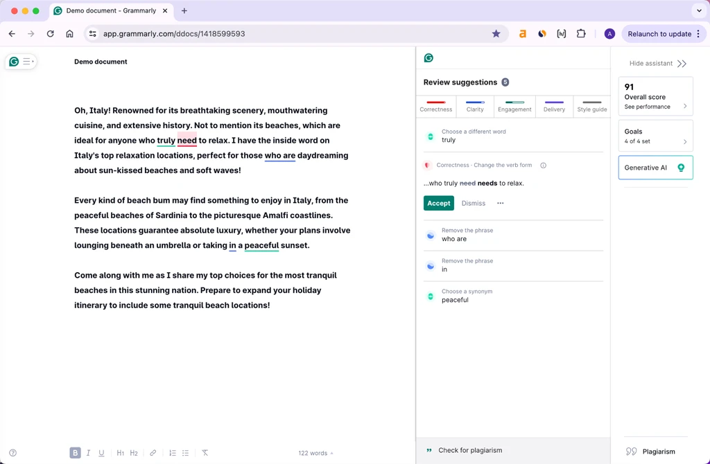 Grammarly Pro Scoring QuillBot Paraphrasing Tool Initial Output 91