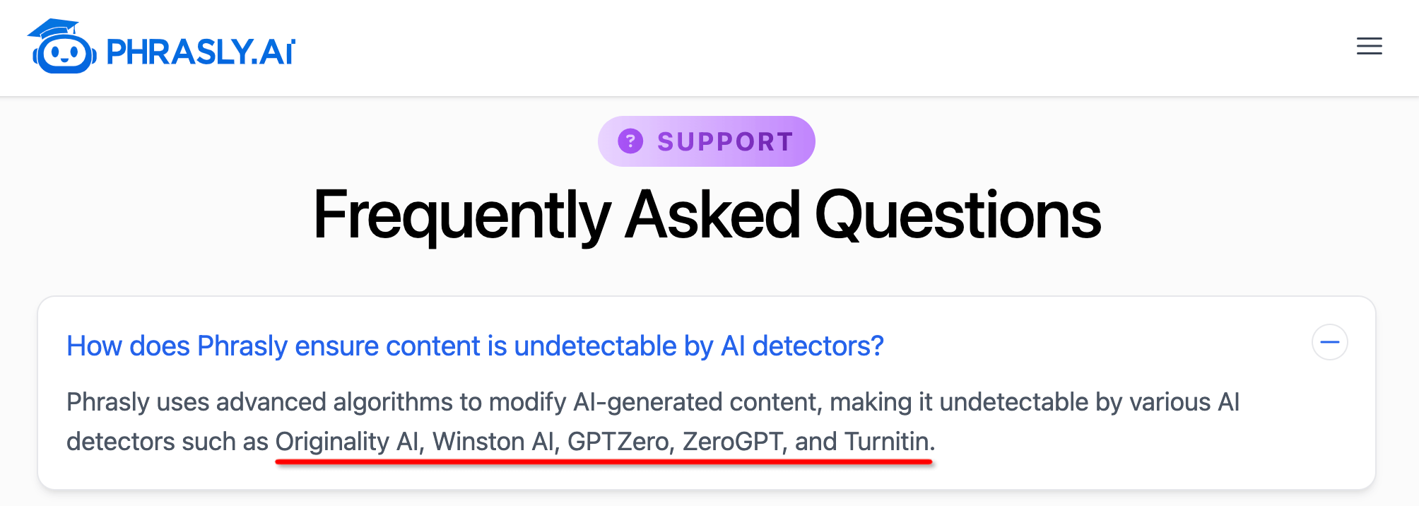Phrasly.ai FAQs Bypass Ai Detectors
